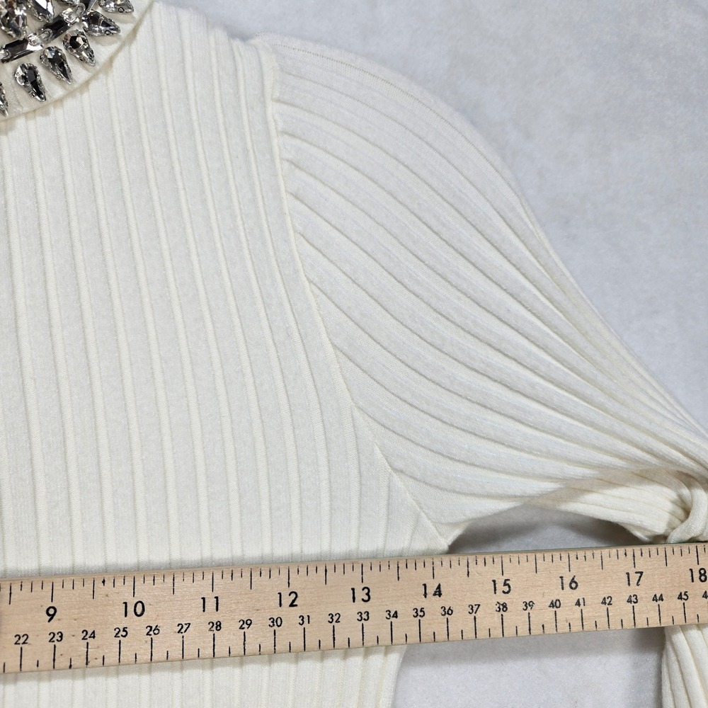 Bebe Maxi Dress Small Ribbed Knit Embellished Mock Neck Long Sleeve Glam #1654 - Picture 7 of 11
